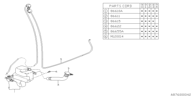 1990 Subaru Legacy Rear Window Washer Tank Diagram for 86610AA070