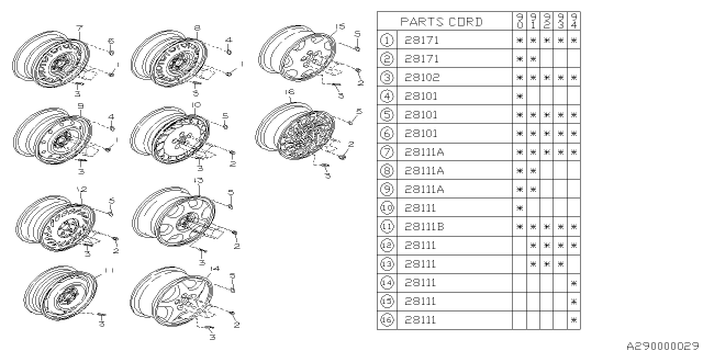 1991 Subaru Legacy Aluminium Disc Wheel Diagram for 28111AA400