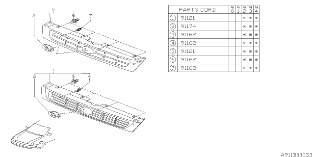 1994 Subaru Legacy Front Grille Ornament Diagram for 91053AA070