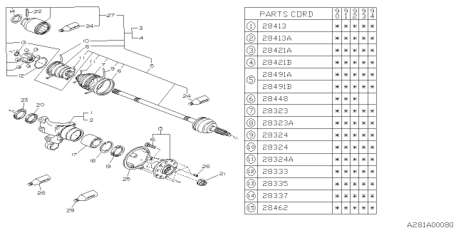 1992 Subaru Legacy Rear Drive Shaft Assembly, Right Diagram for 28021AA102