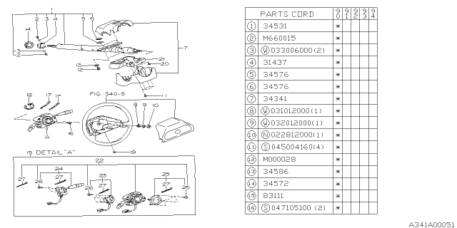 1990 Subaru Legacy Column Assembly Rigid Diagram for 34500AA060