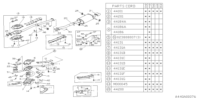 1992 Subaru Legacy Front Exhaust Pipe Assembly Diagram for 44105AA410