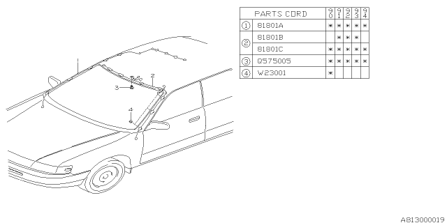 1990 Subaru Legacy Cord - Roof Diagram