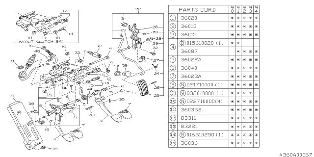 1990 Subaru Legacy Pedal System - Manual Transmission Diagram 1