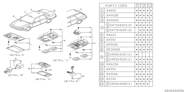 1990 Subaru Legacy Spot Lamp Assembly Diagram for 84621AA010MB