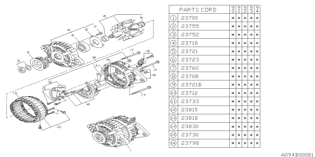 1994 Subaru Legacy CONDENSER Diagram for 23818AA010