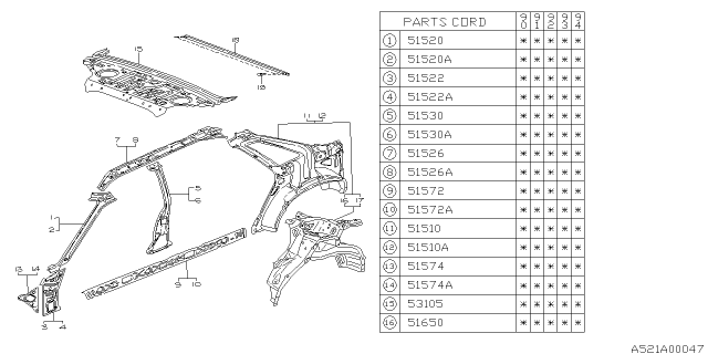 1991 Subaru Legacy Side Body Inner Diagram 1