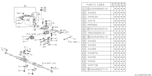 1993 Subaru Legacy Steering Universal Joint Assembly Diagram for 34160AA000