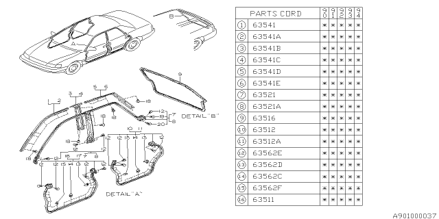 1990 Subaru Legacy Weather Strip Diagram 1