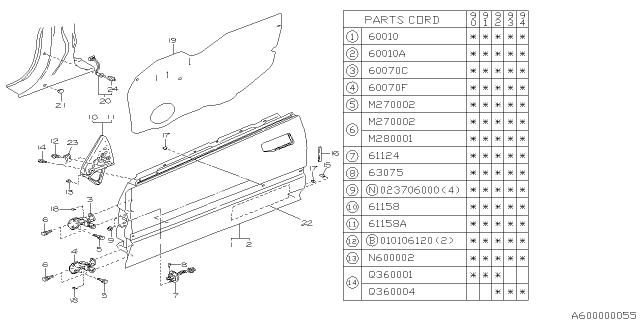 1993 Subaru Legacy Check Assembly Door Diagram for 62090AA070