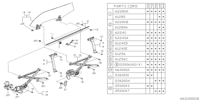 1993 Subaru Legacy SASH Assembly Rear RH Diagram for 62000AA040