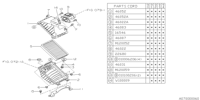 1994 Subaru Legacy Air Cleaner & Element Diagram