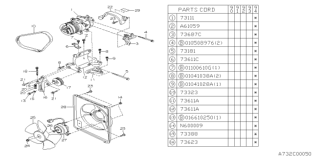 1994 Subaru Legacy Compressor Diagram for 73011AA120