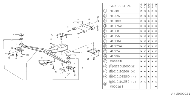 1994 Subaru Legacy Differential Member Assembly Front Diagram for 41310AA020