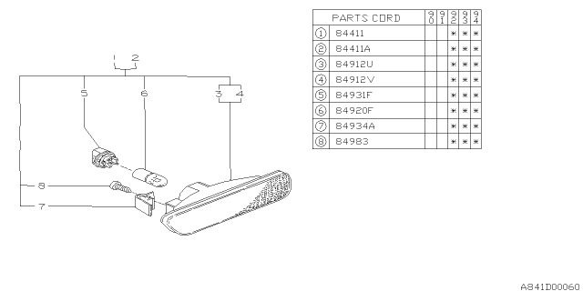 1993 Subaru Legacy Front Side Marker Lamp Diagram for 84411AA010