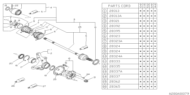 1993 Subaru Legacy Front Drive Shaft Assembly Diagram for 28021AA541