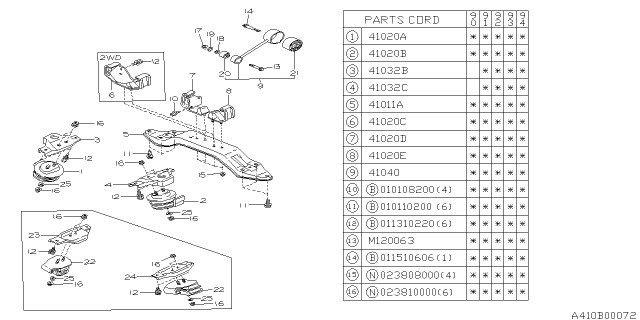 1990 Subaru Legacy Cushion Rubber Rear RH Diagram for 41022AA230