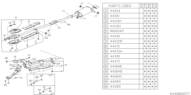 1991 Subaru Legacy Front Exhaust Pipe Assembly Diagram for 44102AA020