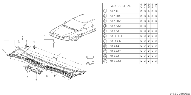 1990 Subaru Legacy Cover Front Panel B LH Diagram for 91153AA030