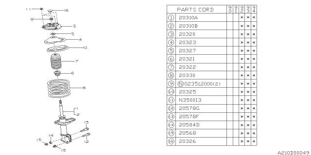 1993 Subaru Legacy STRUT Complete Front LH Diagram for 20314AA211