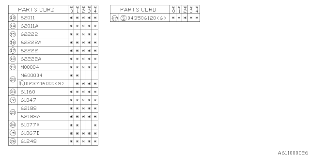 1991 Subaru Legacy Glass Door Rear RH Diagram for 62200AA060NA