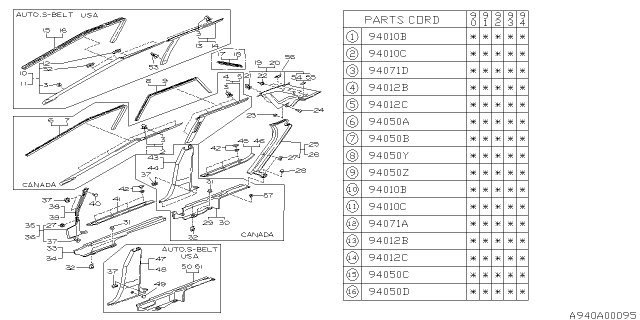 1991 Subaru Legacy Inner Trim Diagram 1