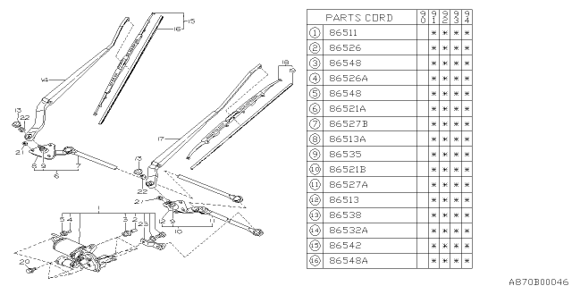 1992 Subaru Legacy Windshield Wiper Driver Arm Assembly Diagram for 86532AA120