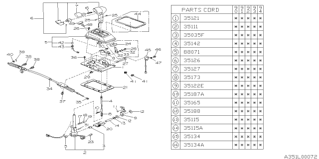 1994 Subaru Legacy Gear Shift Lever Assembly Diagram for 35111AA031
