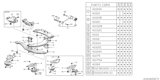 1991 Subaru Legacy P1350294 Cushion Rubber Front Diagram for 41022AA271