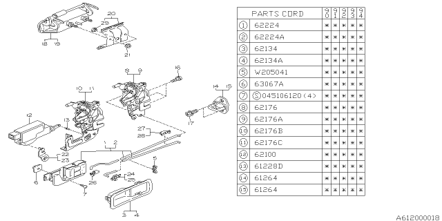 1990 Subaru Legacy Rear Door Parts - Latch & Handle Diagram 1