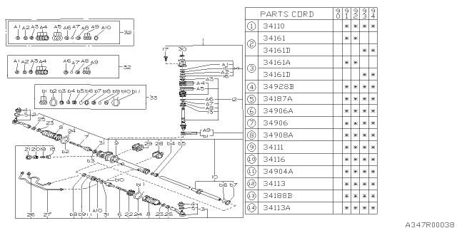 1992 Subaru Legacy Power Steering Gear Box Assembly Diagram for 34110AA080
