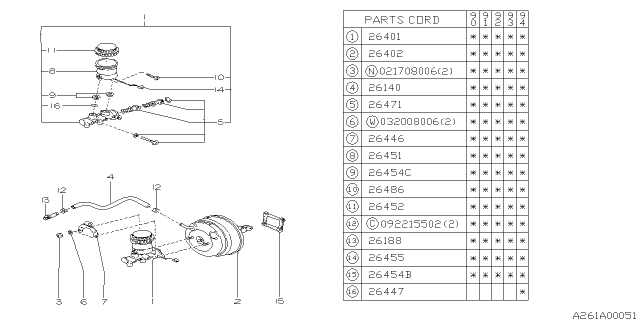 1990 Subaru Legacy Master Cylinder Assembly Diagram for 26401AA350