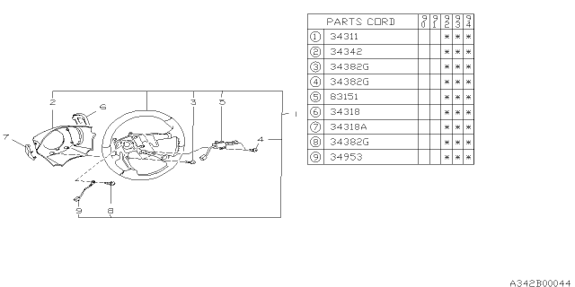 1994 Subaru Legacy Cover Cap Lower RH Diagram for 34319AA020EM