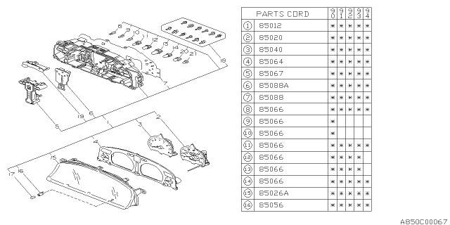 1990 Subaru Legacy Speedometer Assembly Diagram for 85020AA141