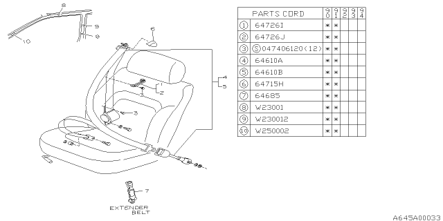 1990 Subaru Legacy Seat Belt Set Front RH Diagram for 64620AA000EL