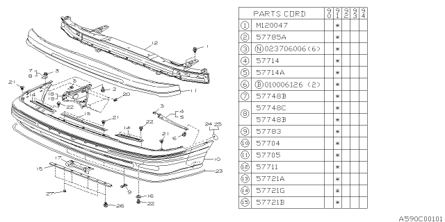 1991 Subaru Legacy Stay Front Bumper LH Diagram for 57740AA410