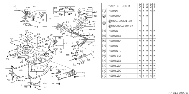 1990 Subaru Legacy Delivery Pipe Diagram for 42124AA030