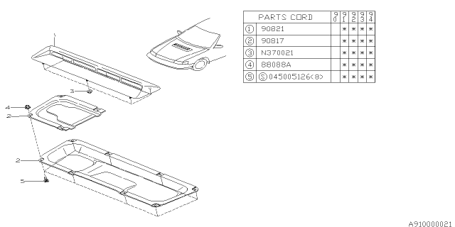 1992 Subaru Legacy Grille Assembly Front Hood Diagram for 90817AA020NN