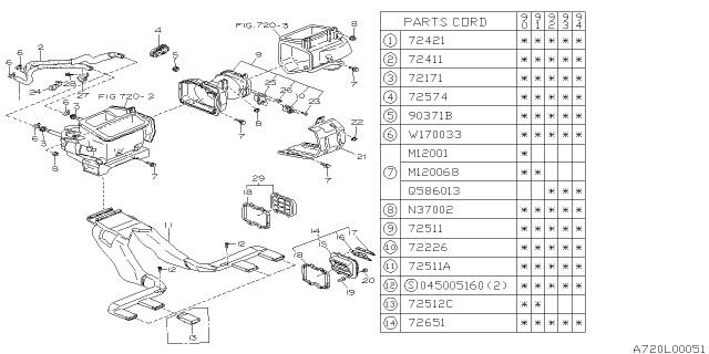 1990 Subaru Legacy Duct EXTENDER Diagram for 72071AA180