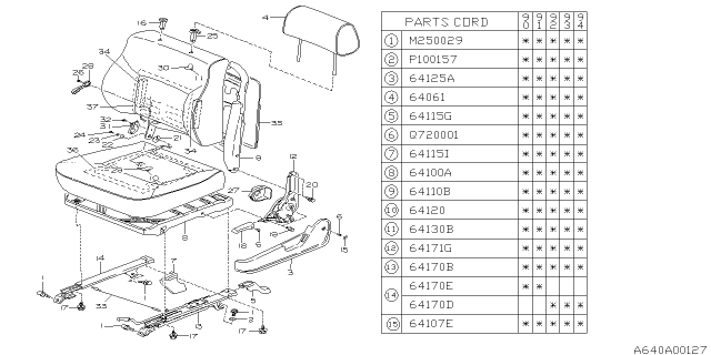 1991 Subaru Legacy Slide Rail Assembly Outer LH Diagram for 64224AA120