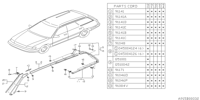 1992 Subaru Legacy MOULDING Rear Quarter LH Diagram for 91012AA380