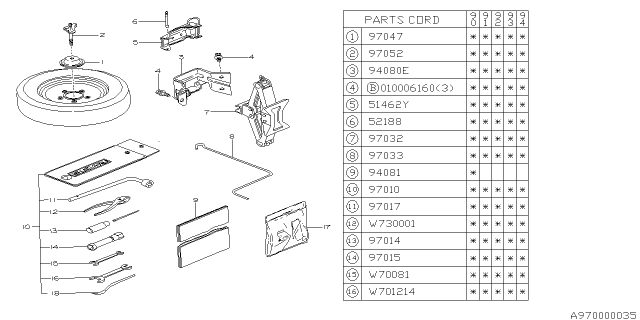 1990 Subaru Legacy PT341593 Tool Kit Diagram for 97010AA000