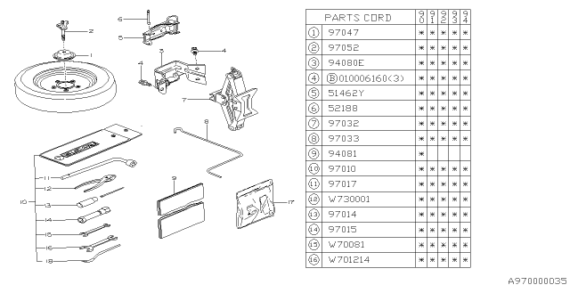 1990 Subaru Legacy Spare Tire Holder Diagram for 97052AA000