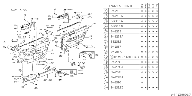 1993 Subaru Legacy Trim Panel Door Front LH Diagram for 94070AE030EM