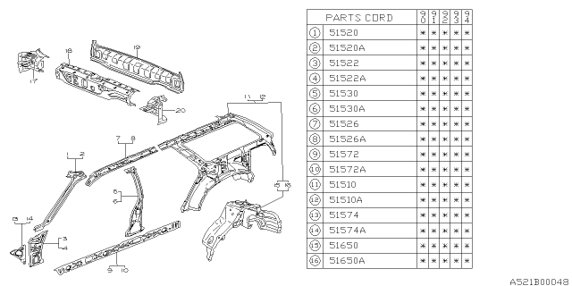 1990 Subaru Legacy Rear Quarter Inner Complete LH Diagram for 51510AA230