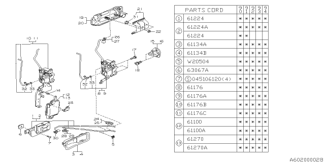 1990 Subaru Legacy Front Door Parts - Latch & Handle Diagram 1