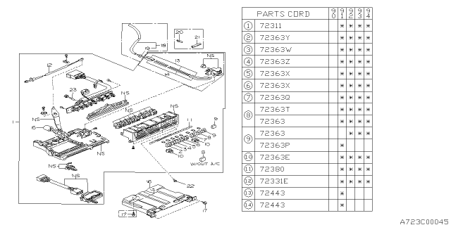 1993 Subaru Legacy Heater Control Assembly Diagram for 72030AA290