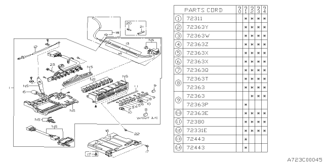 1991 Subaru Legacy Knob DEFROSTER Lower Diagram for 72034AA030