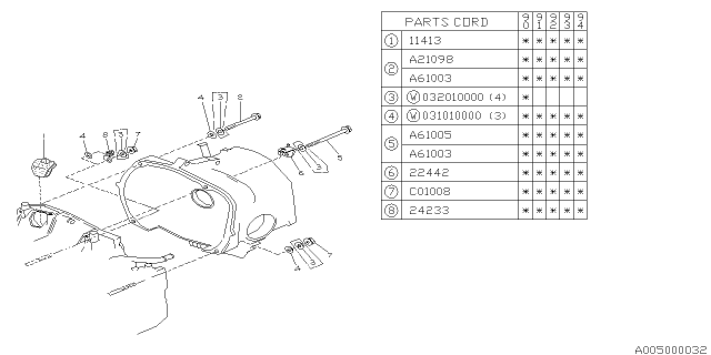 1991 Subaru Legacy Timing Hole Plug & Transmission Bolt Diagram