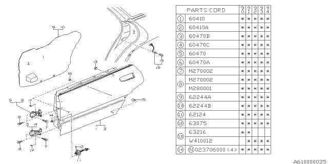 1994 Subaru Legacy Rear Door Panel Diagram 1